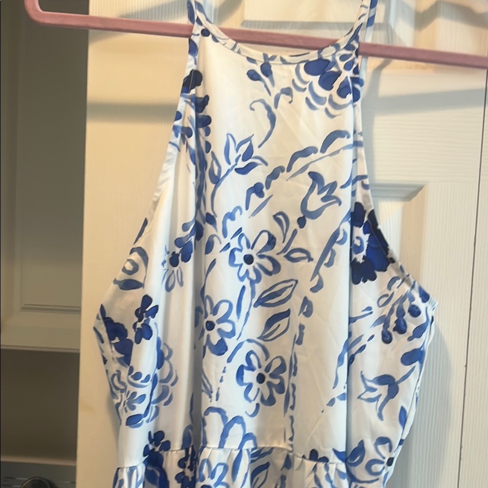 Floral Blue and White Sleeveless Dress